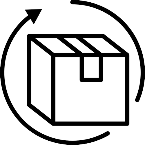 cardboard box with an arrow going around to represent returning package