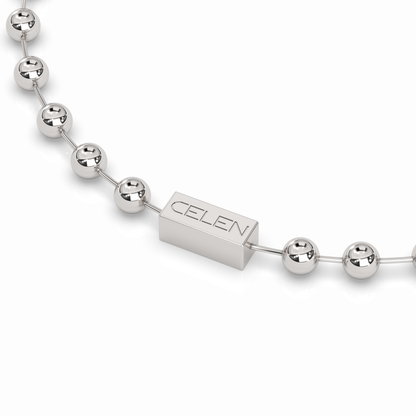 Close up picture of the clasp for the Military-style RAW necklace with 10mm stainless steel balls chain style necklace. 